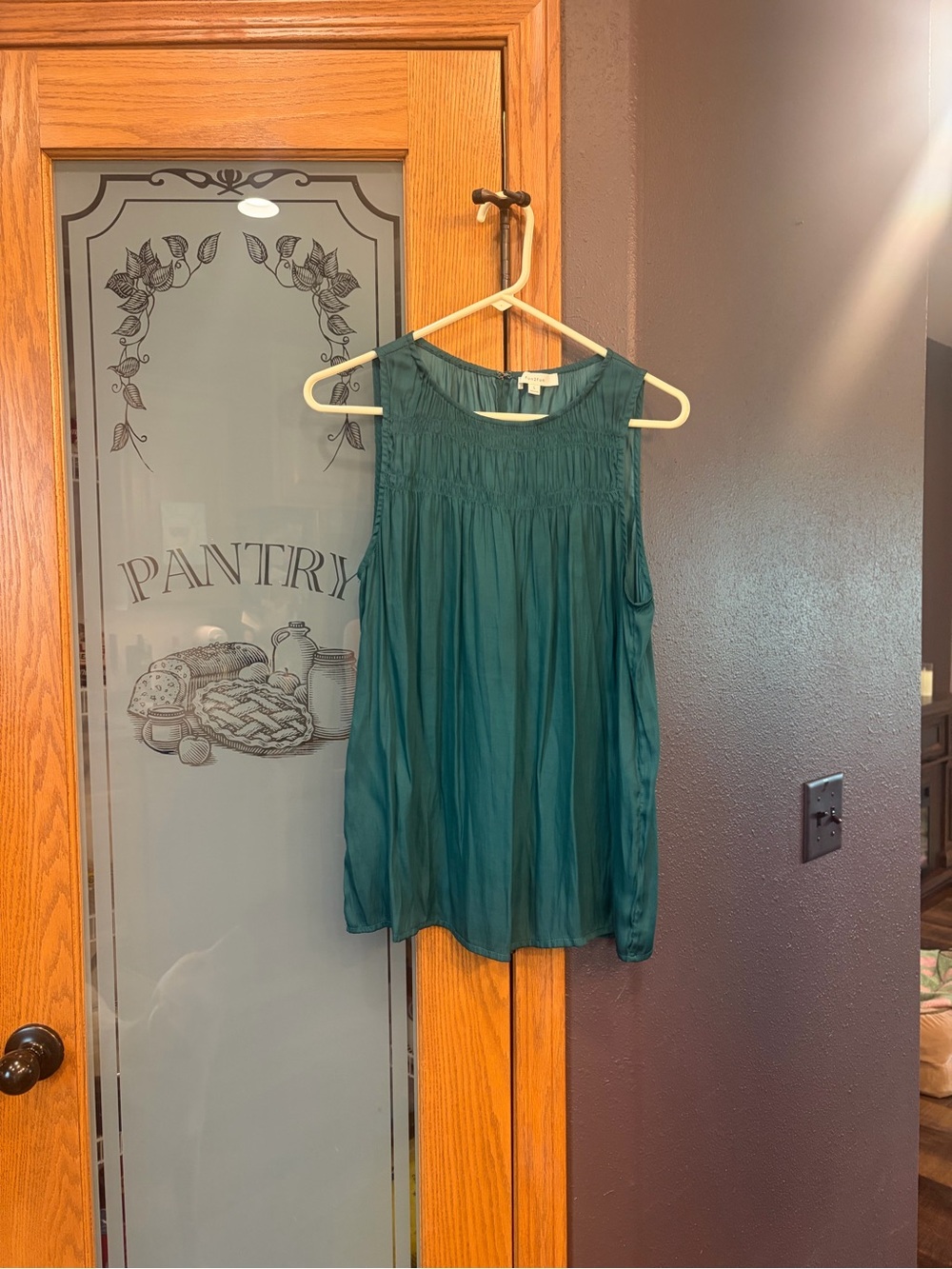 fun 2 fun Teal Sleeveless Pleated Yoke Blouse